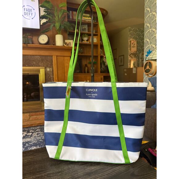NWT Kate Spade X Clinique Blue, White, and Green Nylon Tote Bag - Picture 1 of 8